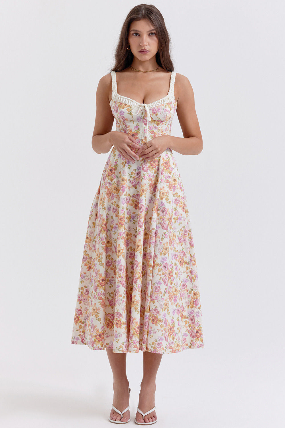 Floral Print Sweetheart Corset Slit Midi Dress 5
