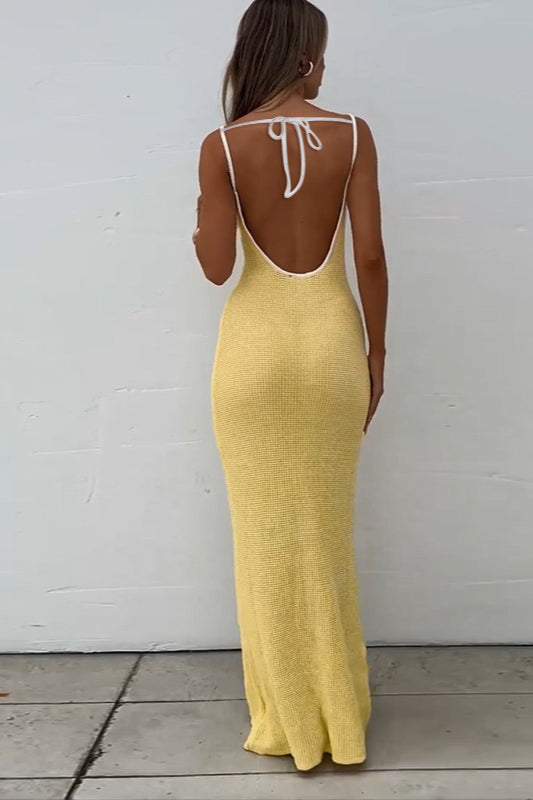 Backless Solid Color Casual Maxi Dress