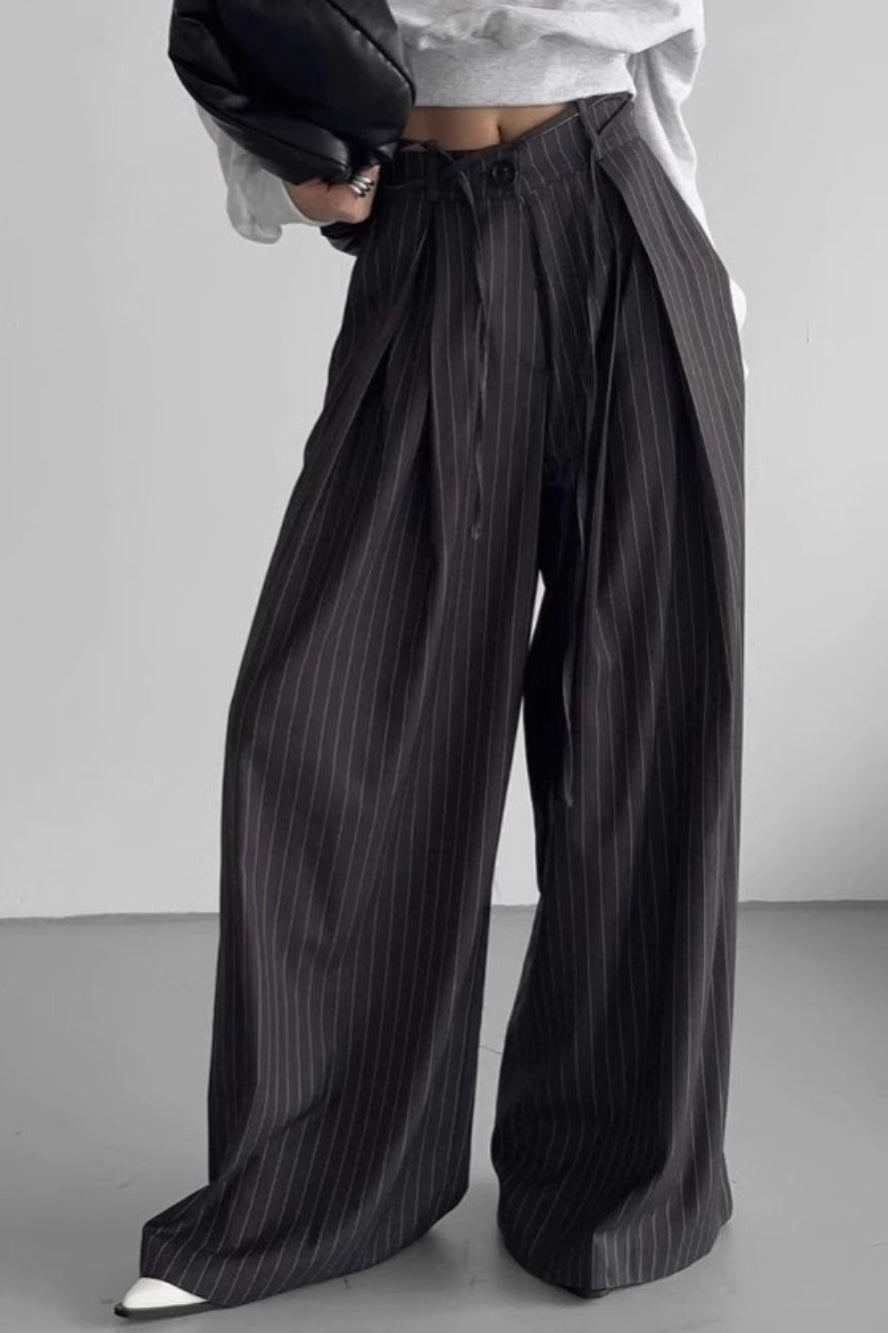 Retro Striped Slouchy High Waist Wide Leg Dress Pants