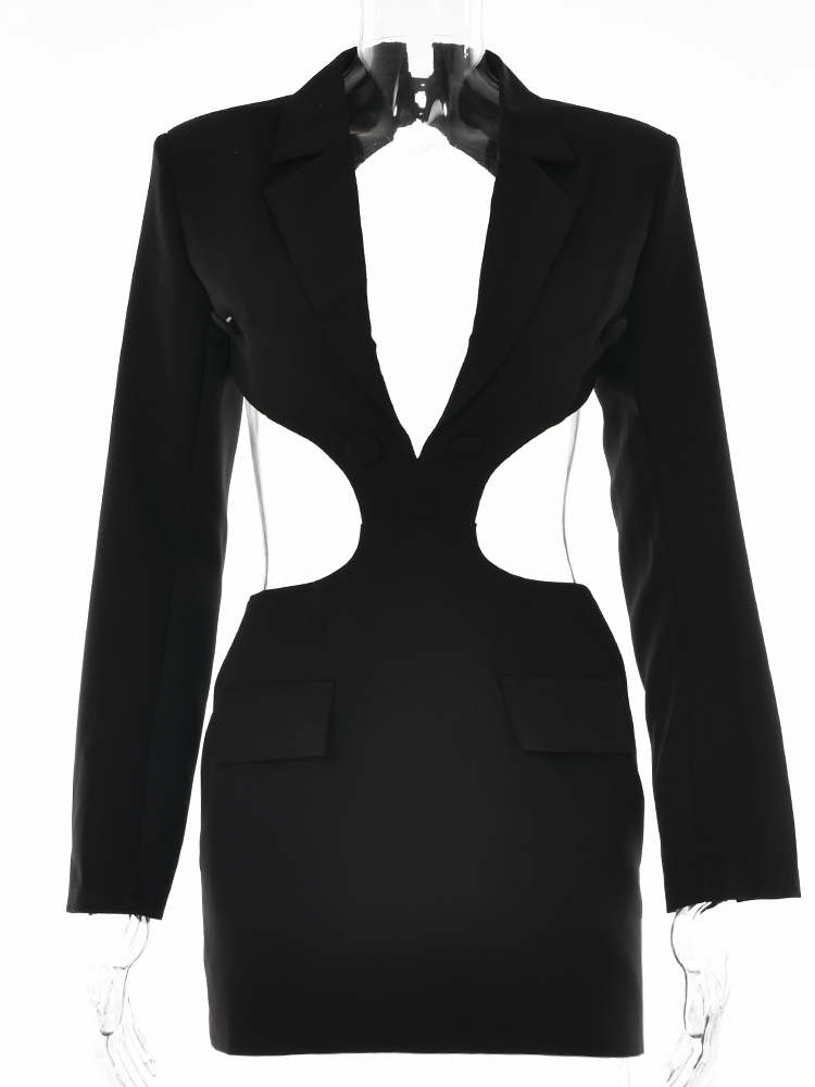 Contrast Lapel Long Sleeve Cutout Blazer Mini Dress