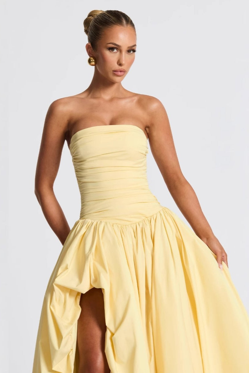 Strapless Ruched Drop Waist Bubble Hem Gown - View 4