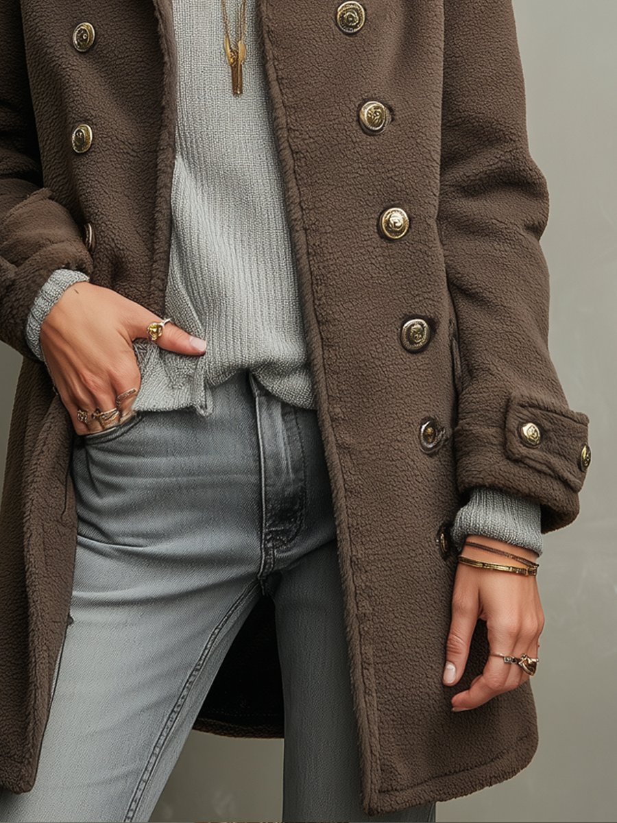 Vintage Teddy Polyester Fleece Military Style Coat - Fashionpara