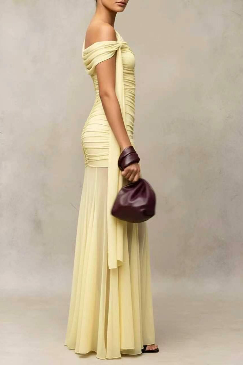 Ruched One Shoulder Draped Mermaid Evening Gown 9