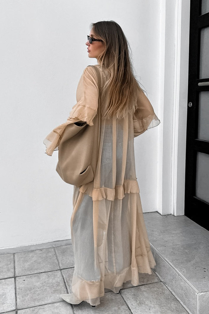 Chiffon Tiered Ruffle Long Sleeve Sheer Maxi Dress 2