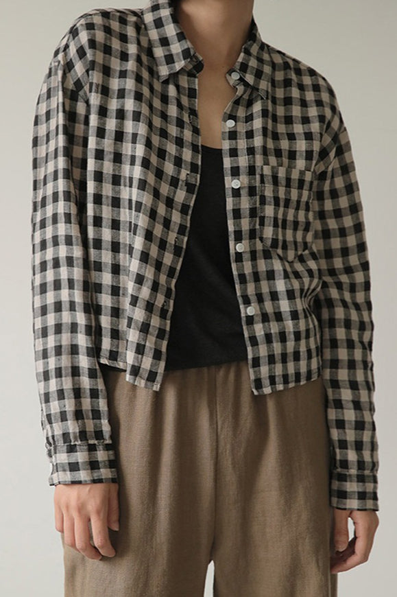 Casual Check Pocket Blouse