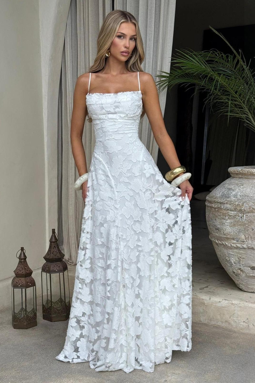 Floral Lace Sleeveless A-Line Maxi Dress