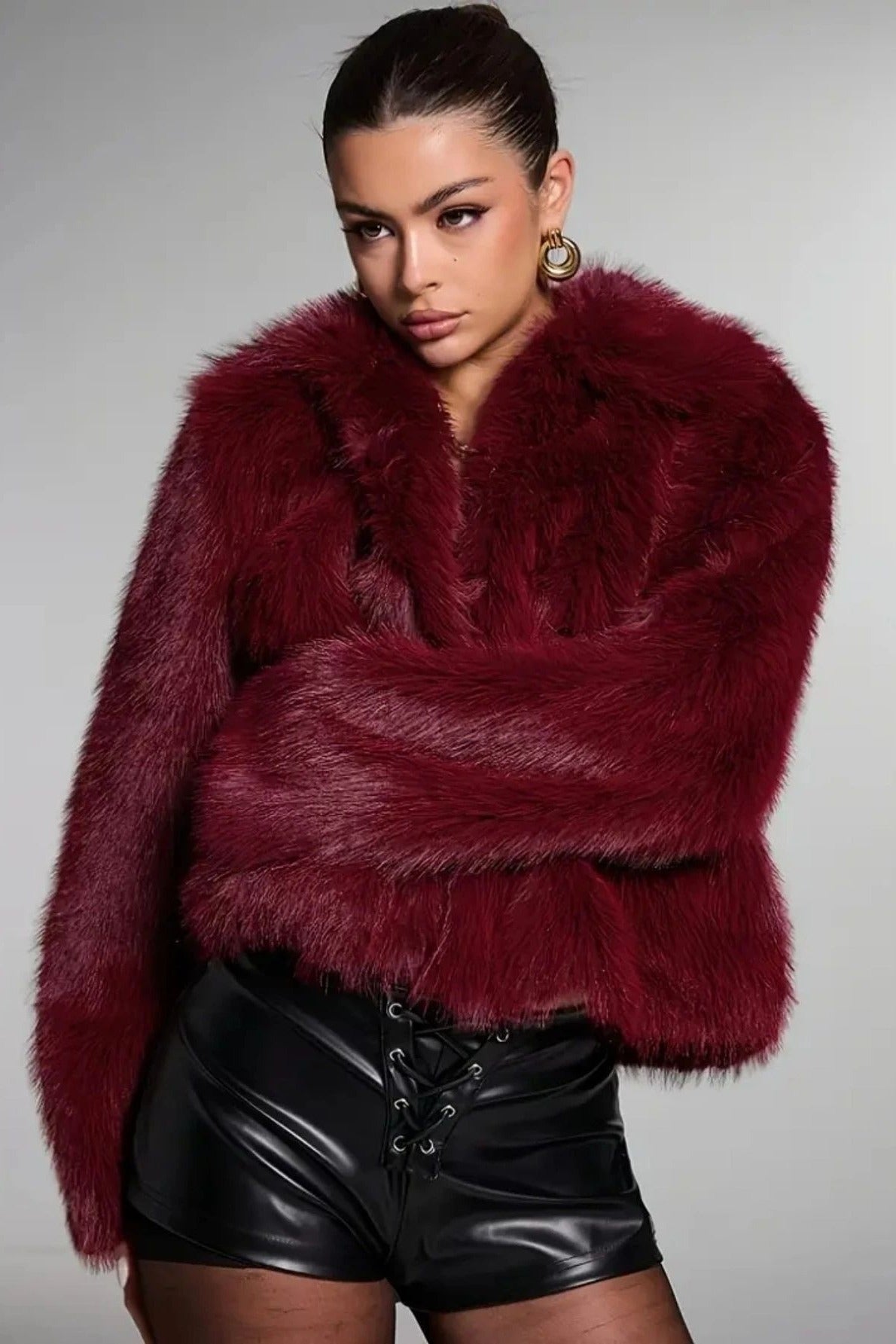 Vintage Faux Fur Buttoned Long-Sleeve Coat 4