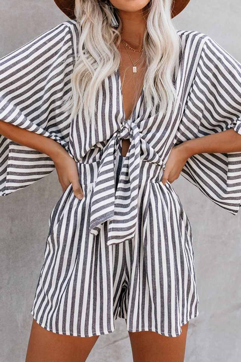 Wind In My Sails Cotton Pocketed Tie Romper - Fashionpara