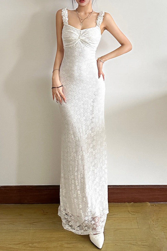 Floral Lace Off-Shoulder Short Sleeve Mermaid Maxi Dress 5