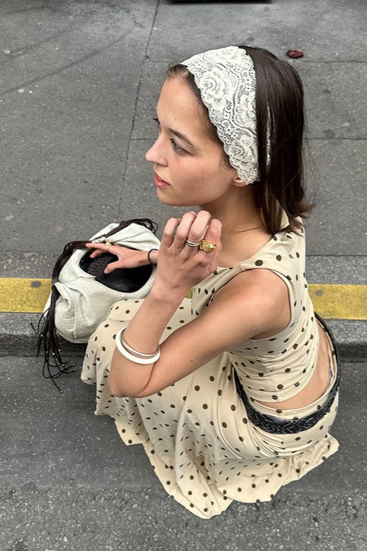 Polka Dot Ruched Maxi Two Pieces Set - Fashionpara