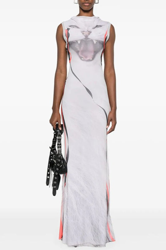 Graphic Print Sleeveless Bodycon Maxi Dress