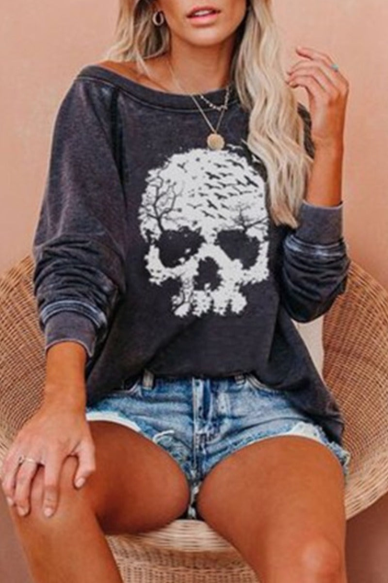 O Neck Print Dark Grey T-shirt Fashionpara