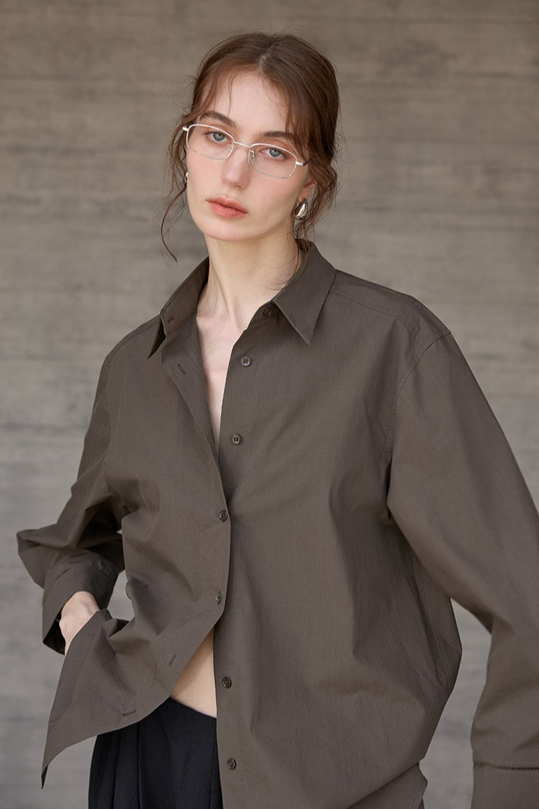 Long Sleeve Cotton Lapel Collar Blouse