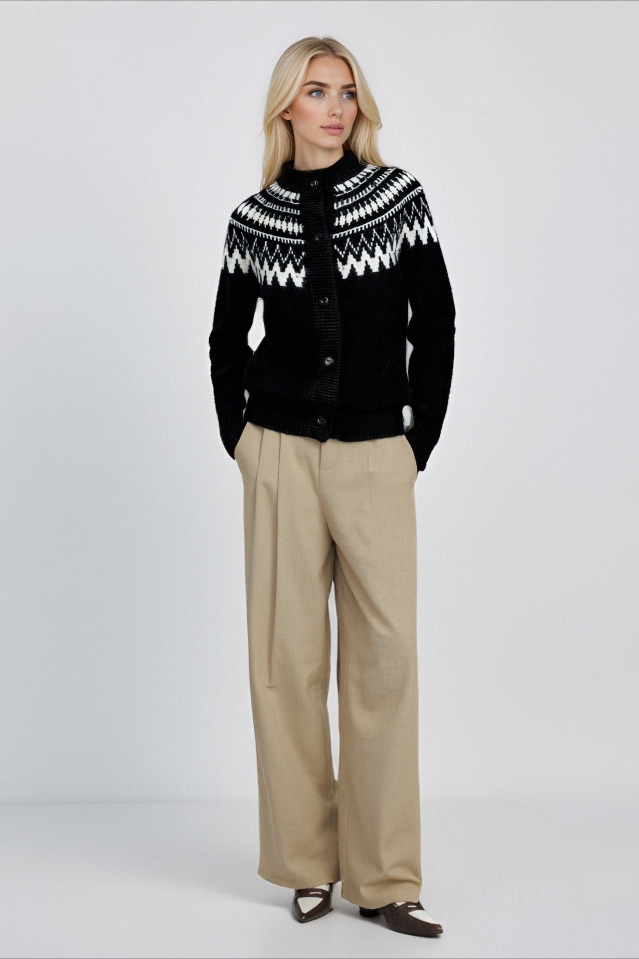 Fair Isle Geometric Knit Cardigan for Timeless Style