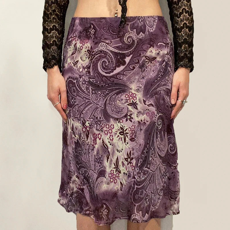 HEYounGIRL Vintage Mesh Purple Skirt Low Waist Aesthetic Outfits