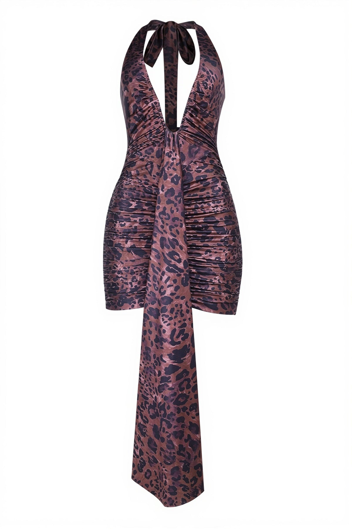 Leopard Halter Neck Plunge Ruched Bodycon Mini Dress 7