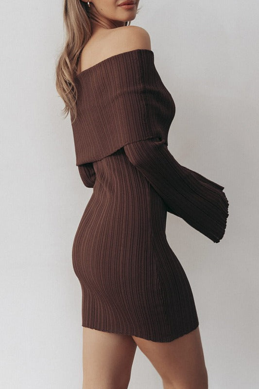 Off-Shoulder Long-Sleeve Bodycon Mini Sweater Dress