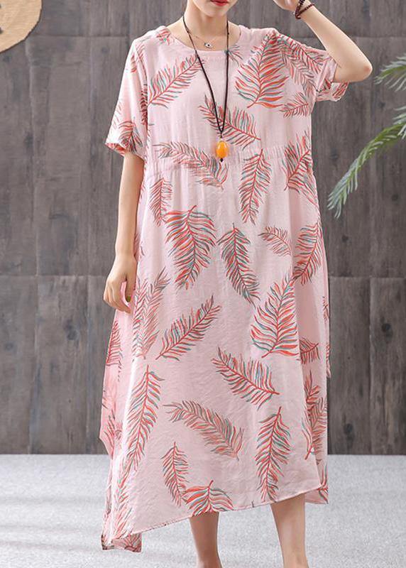 Tropical Palm Leaf Print Round Neck Short Sleeve Midi Dress - View 2