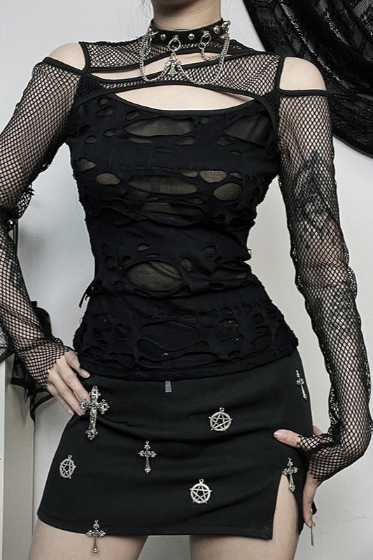 Gothic Mesh Long Sleeve Knit Top