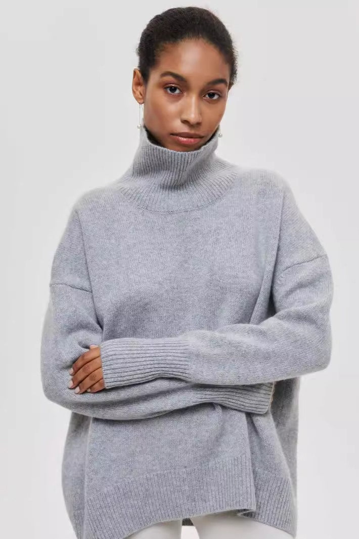 Asymmetric Cape Sleeve Turtleneck Knit Sweater 9