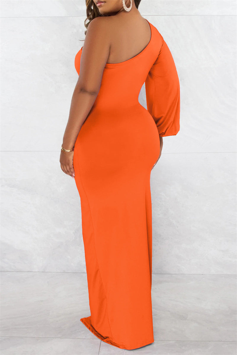 Sexy Formal Solid Backless Slit Oblique Collar Long Sleeve Dresses  Fashionpara