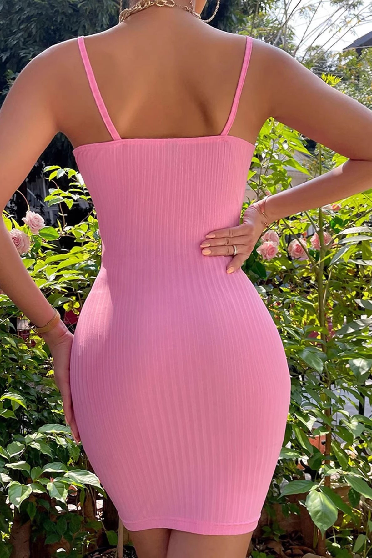 Ribbed Knit Tie-Front Spaghetti Strap Bodycon Mini Dress