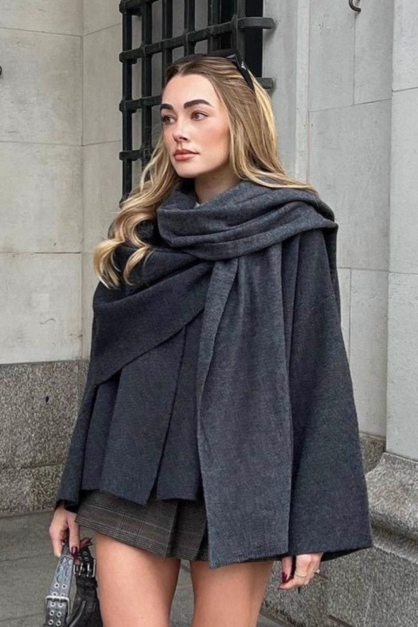 Asymmetrical Scarf Knit Coat - Fashionpara