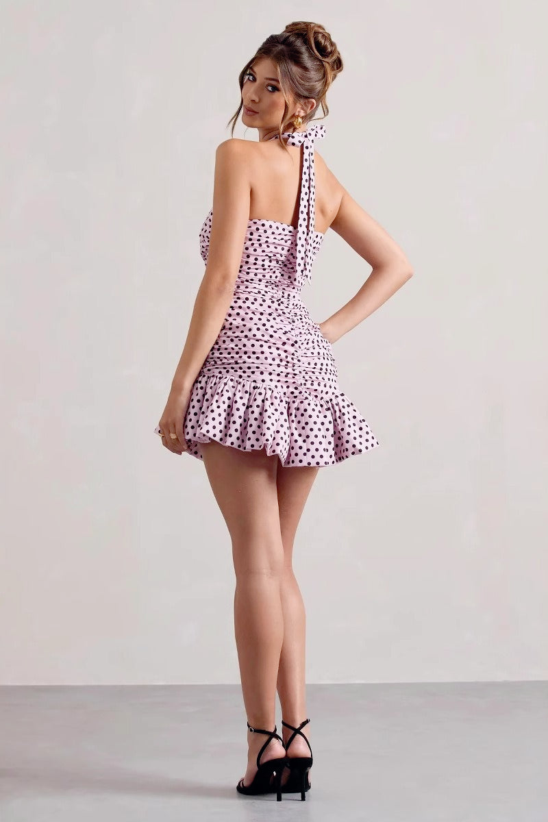 Polka Dot Halter Low Back Birthday Dress