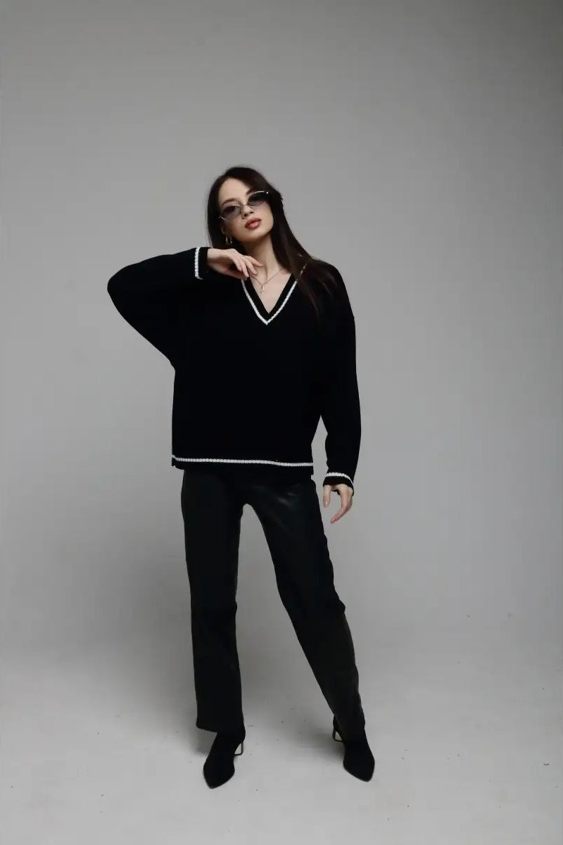 Casual Knit V Neck Sweater