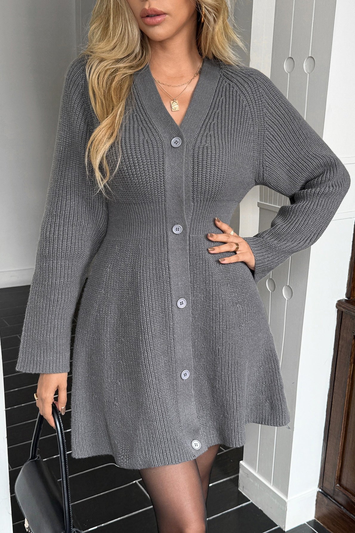 A-Line Long Sleeve Sweater Dress 7