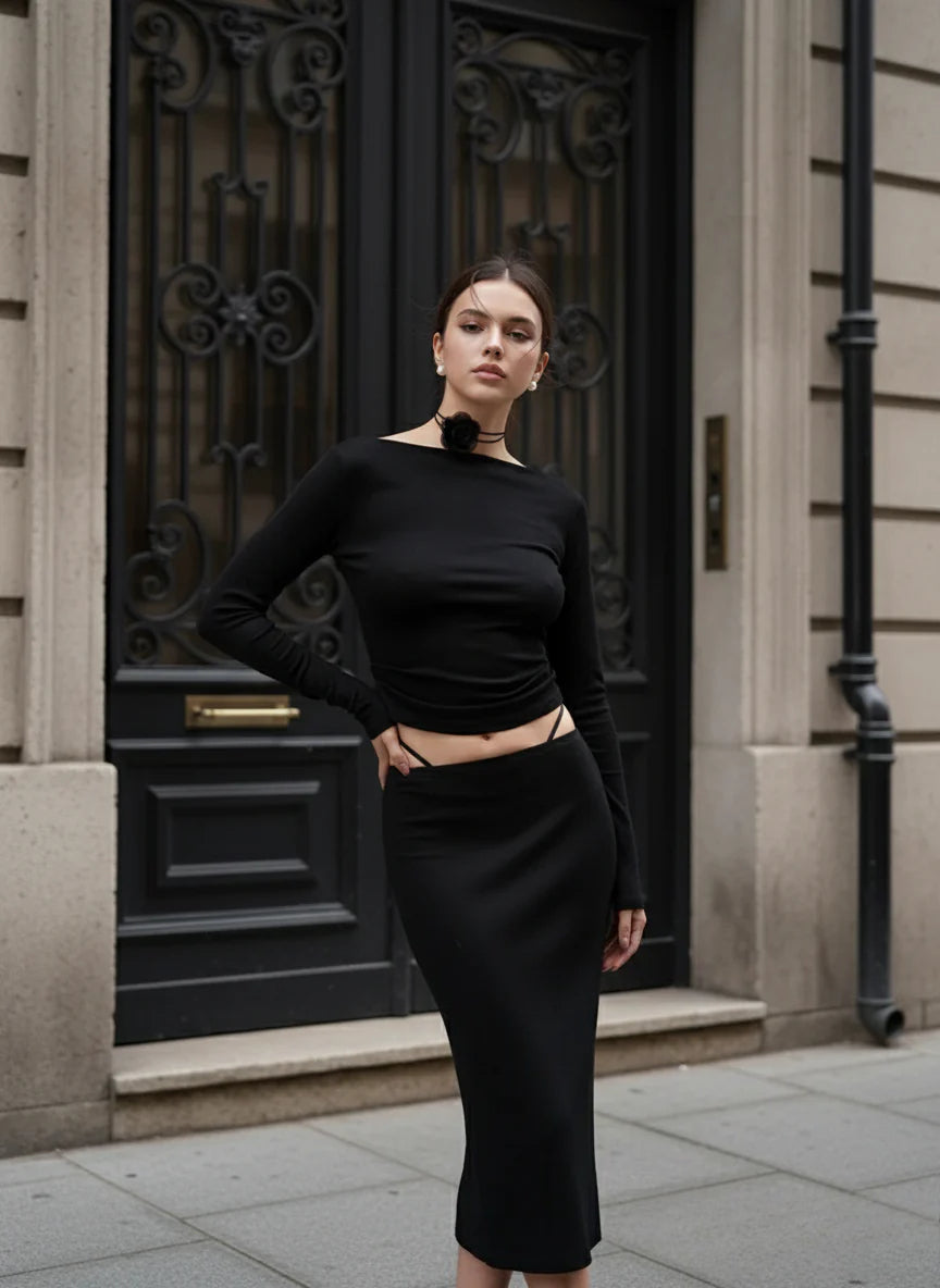 Boat Neck Graceful Long Sleeve Shirt