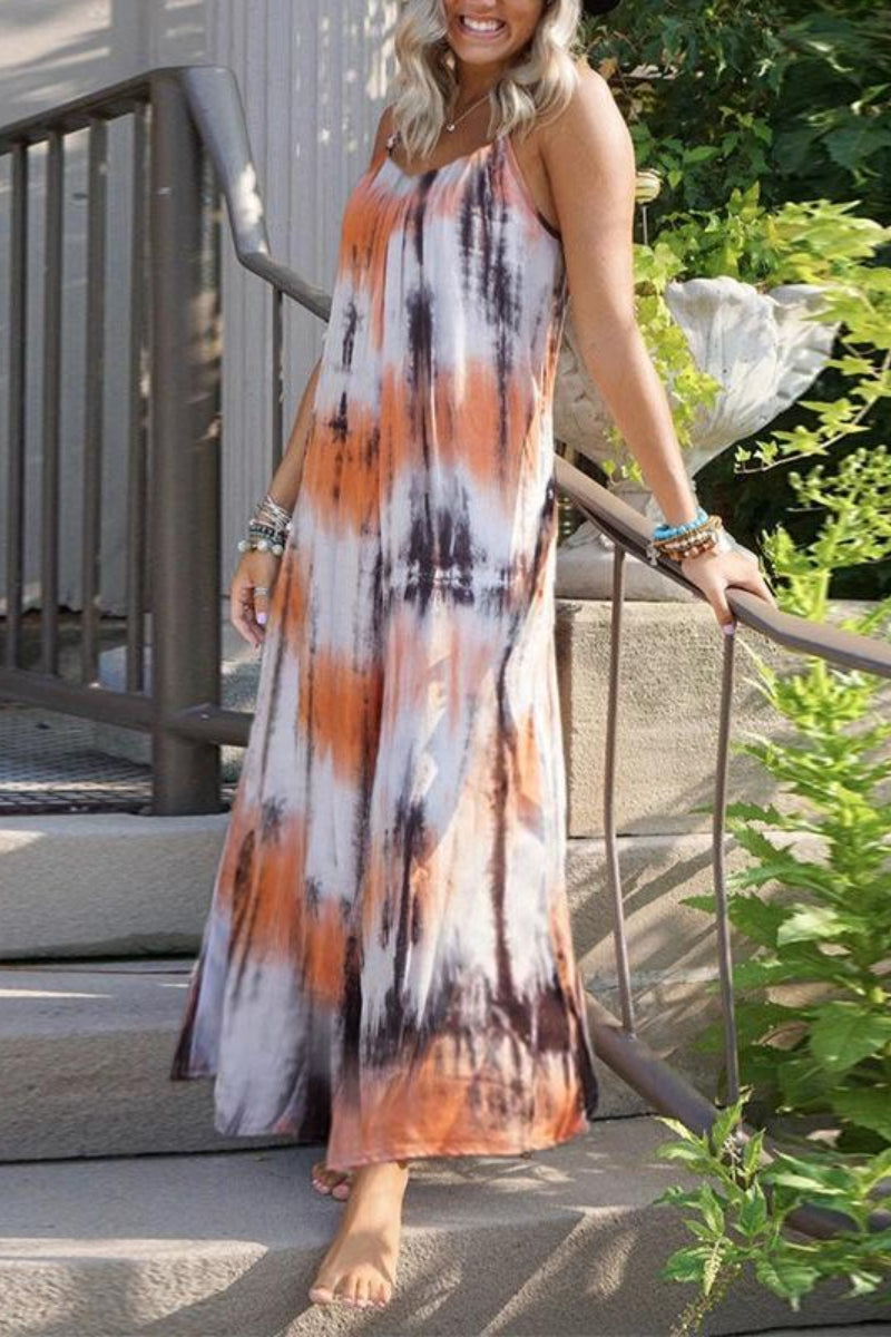 Tie Dye Stripe Casual Plus Size Maxi Dress  Fashionpara