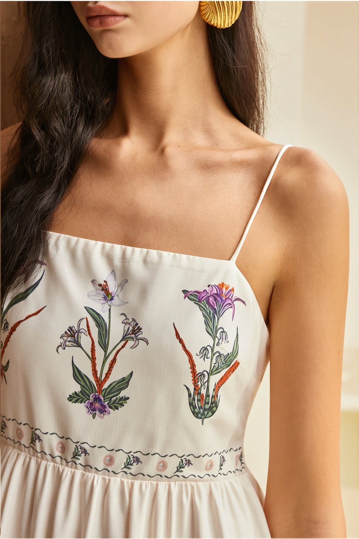 Botanical Floral Square Neck Tiered Maxi Dress 4