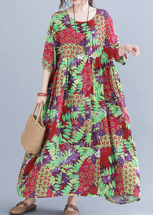 Patchwork Floral Print Round Neck Short Sleeve Maxi Dress - View 3