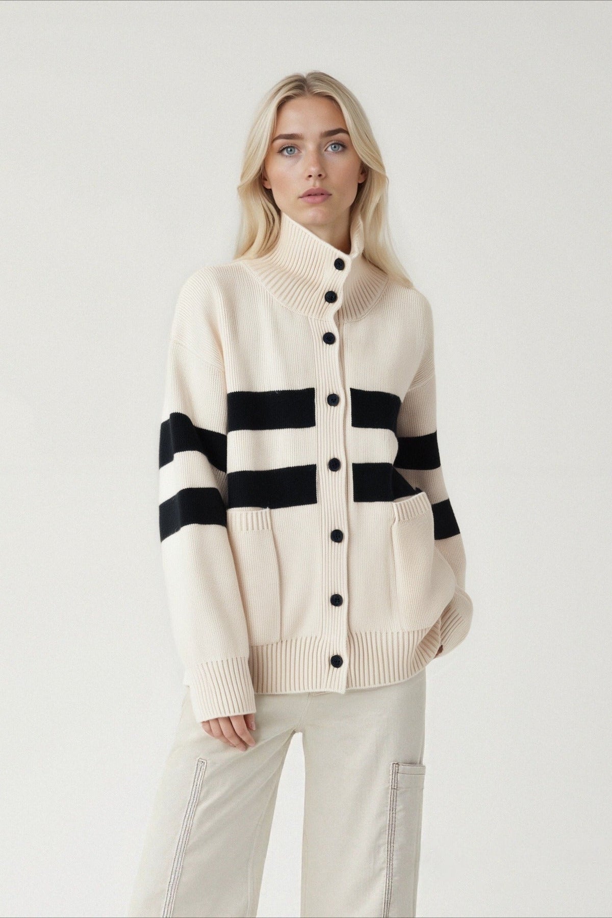 High Neck Color Block Knit Sweater