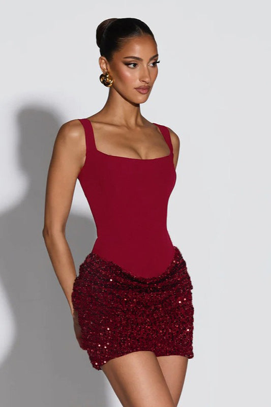 Square Neck Sleeveless Sequin Skirt Mini Dress 4