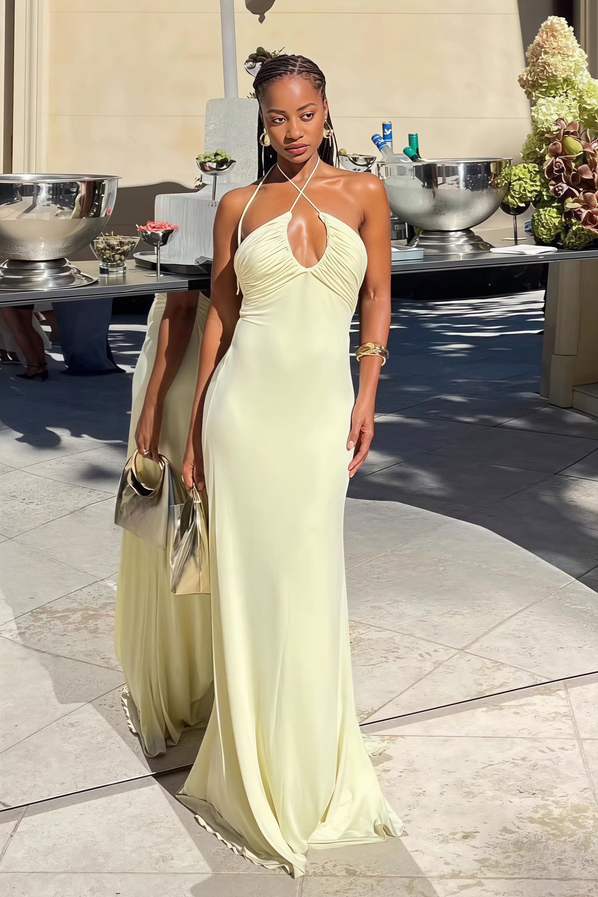 Satin Halter Neck Keyhole Mermaid Maxi Gown