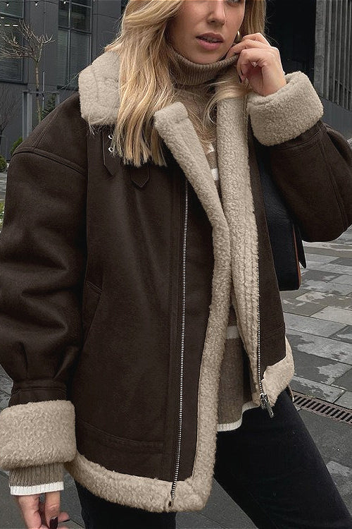 Vintage Oversized Suede Sherpa-Lined Coat 2