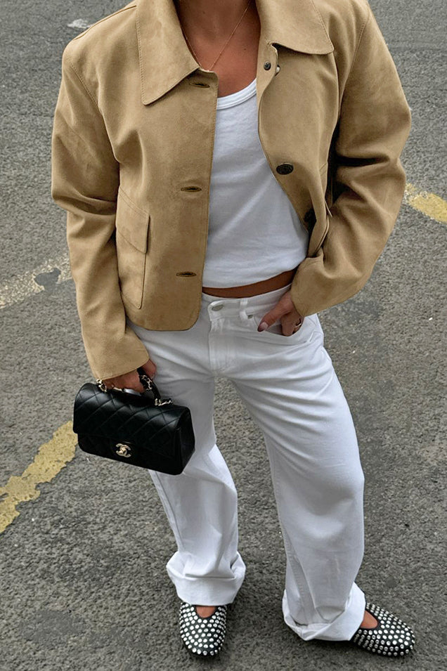 Elegant Lapel Faux Suede Short Coat for Chic Style