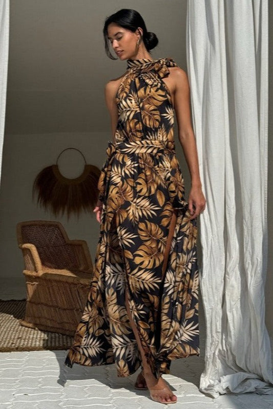 Floral Print High Slit Sexy Maxi Dress