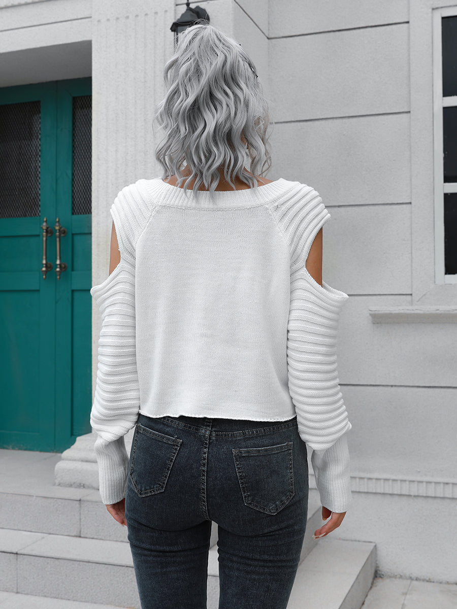Ribbed Trim Cold-Shoulder Sweater 6