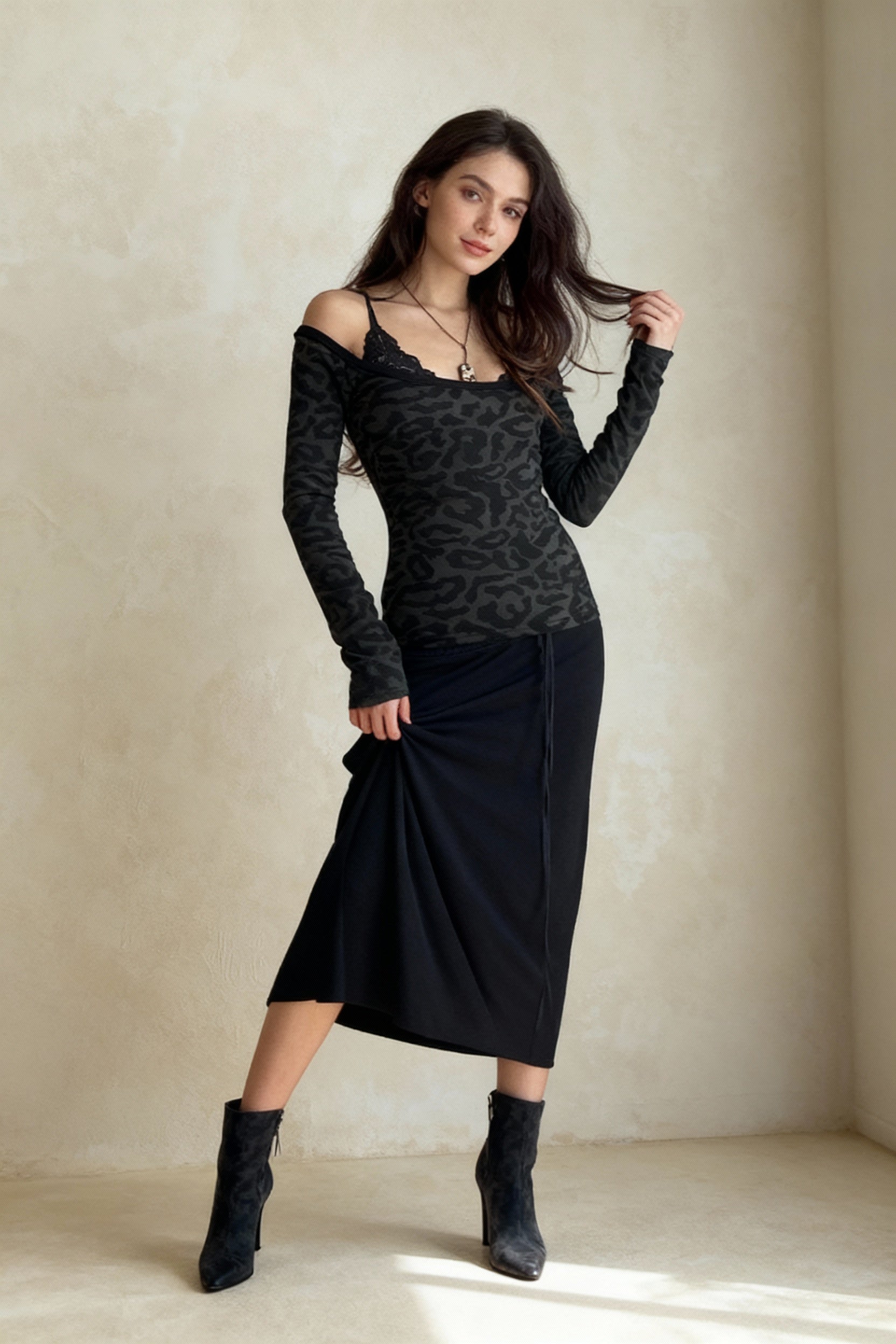 Off Shoulder Leopard Layered Blouse - Fashionpara