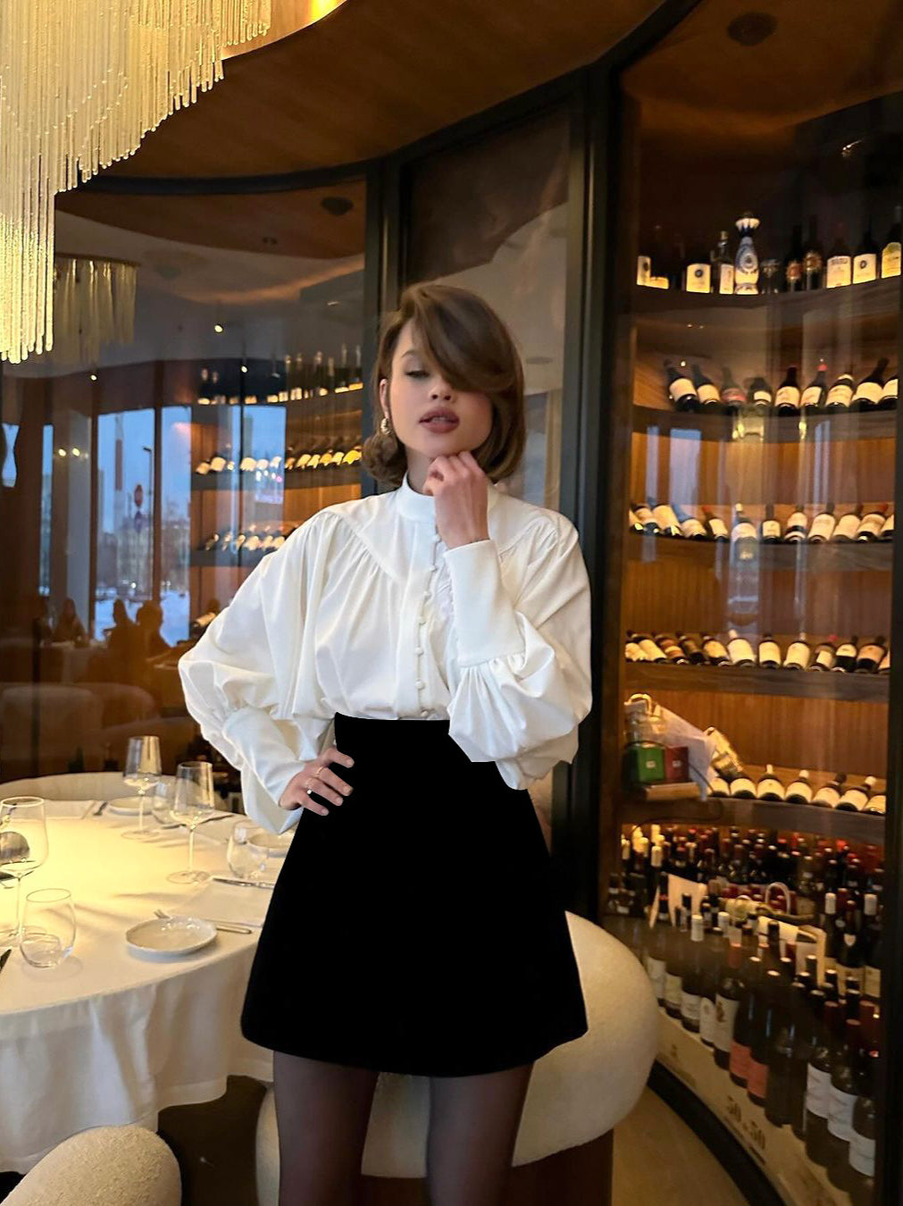 Puff Sleeve Stand Collar White Blouse