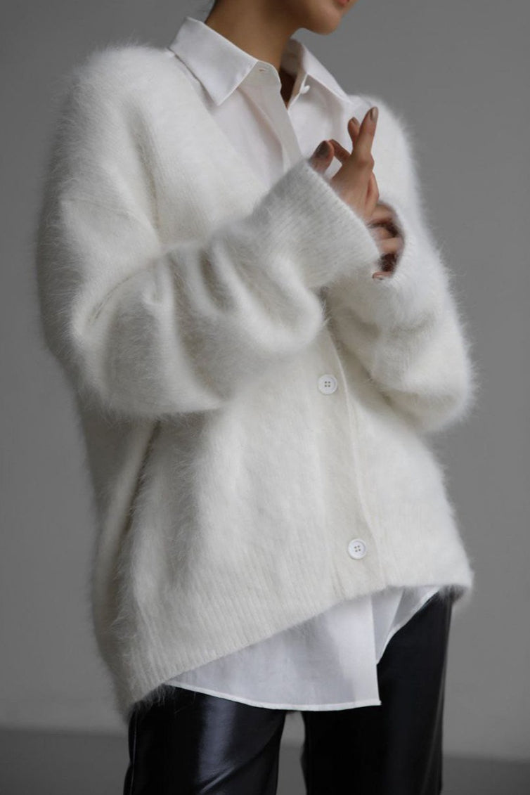 Plush V Neck Relaxed Button Knit Cardigan 11