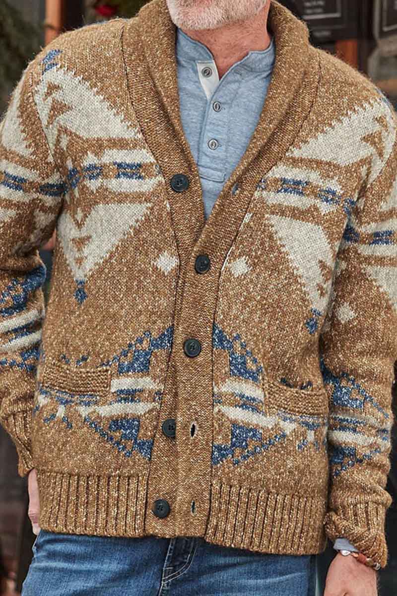 Men's Lapel Single Breasted Long Sleeve Cardigan Jumper Jacket - Fashionpara