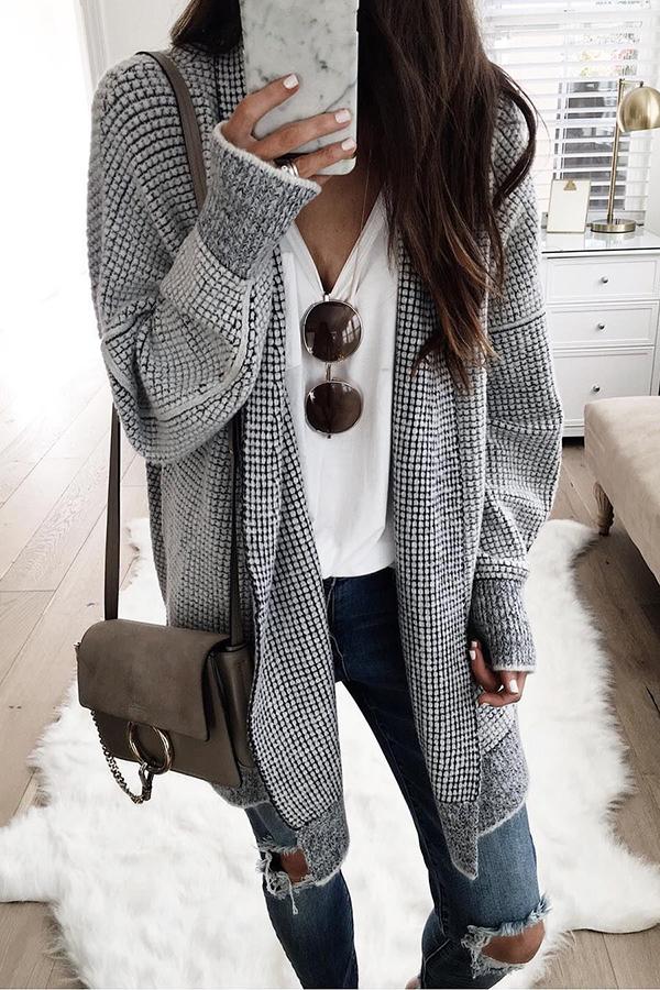 Charleston Cozy Waffle Texture Cardigan - Fashionpara