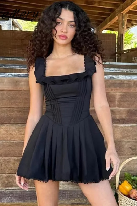 Square Neck Corset Pleated Fit & Flare Mini Dress