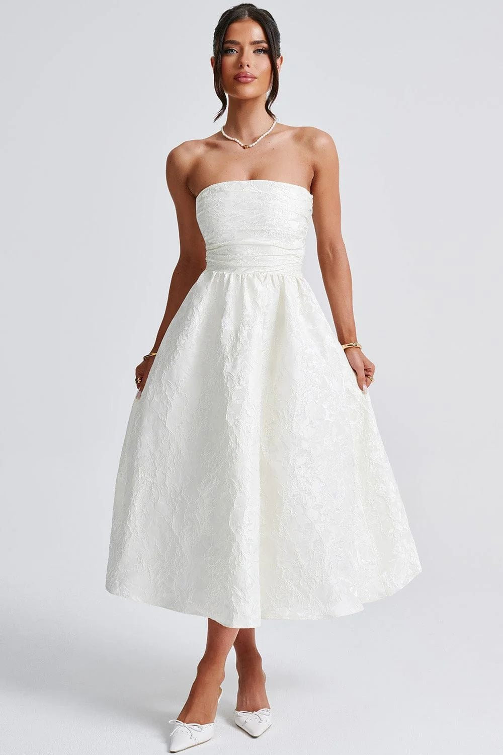 Jacquard Satin Bodycon Strapless Silk Dress