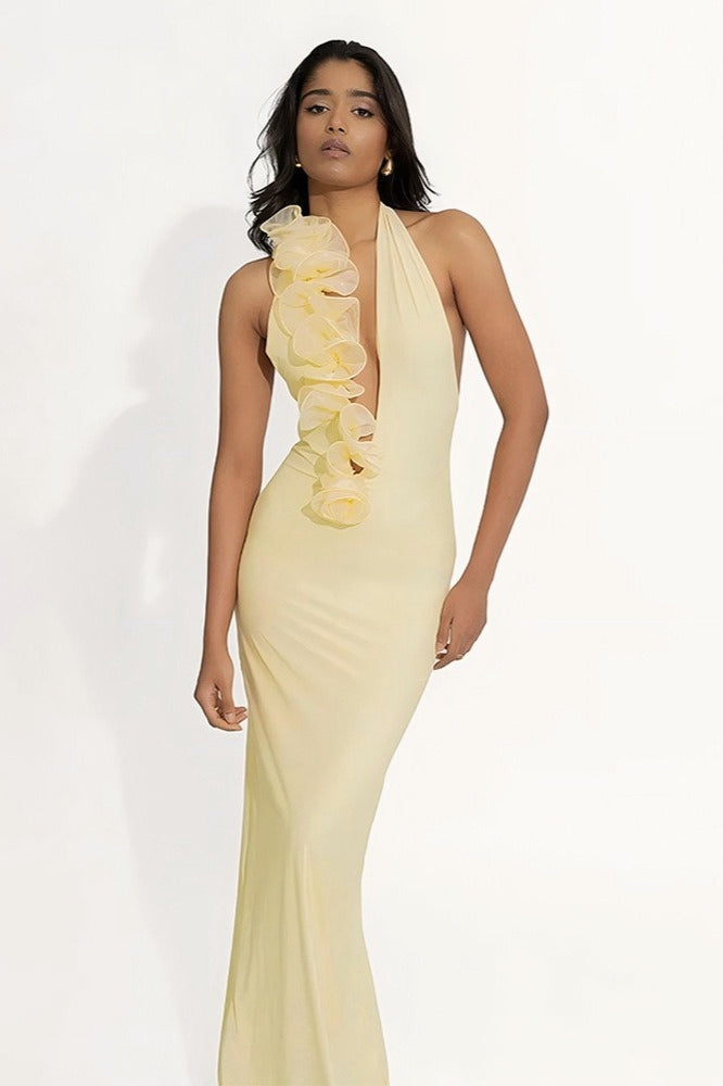 Backless Halter-Neck Bodycon Maxi Dress