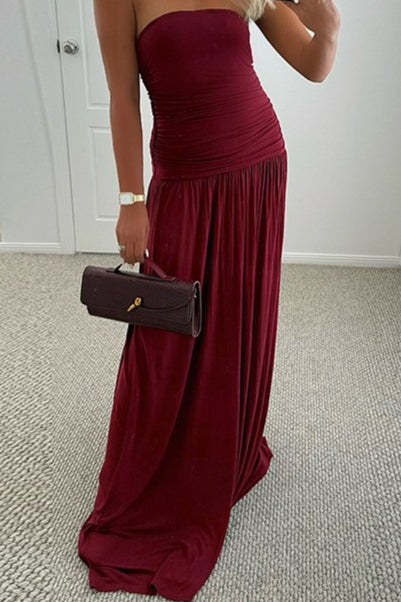 Strapless Ruched Flowy Maxi Formal Dress - View 4